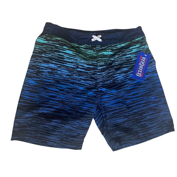 Boys Blue Swim Shorts Size Large Elastic Waist Back Pocket Ocean Gear - Picture 1 of 5